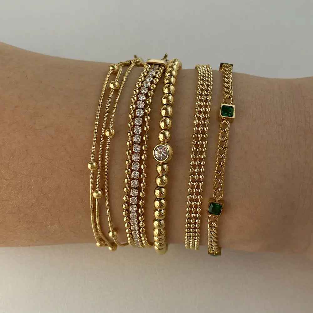 Fashion Stainless Steel Electroplated Small Golden Beads Multi-layer Twin Bracelet - Norellé