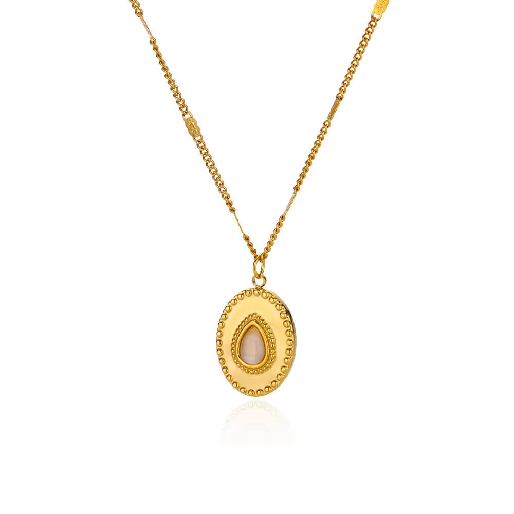 High-grade Oval Cat's Eye Pendant Titanium Steel Necklace - Norellé
