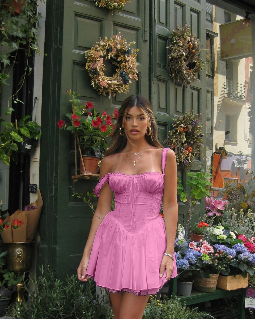 Elegant Women Summer Lace Floral Patchwork Corset Mini Dress - Norellé