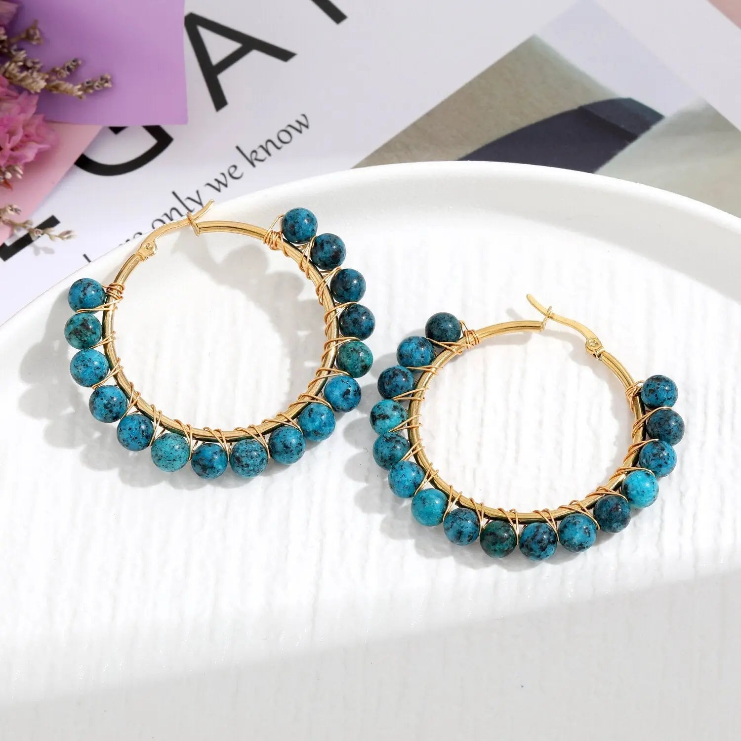 Natural Stone Stainless Steel Winding Earrings - Norellé