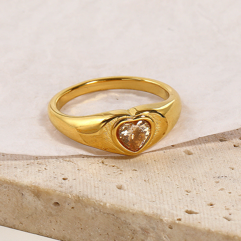 Design Heart-shaped Inlaid Zircon Titanium Steel Ring For Women - Norellé