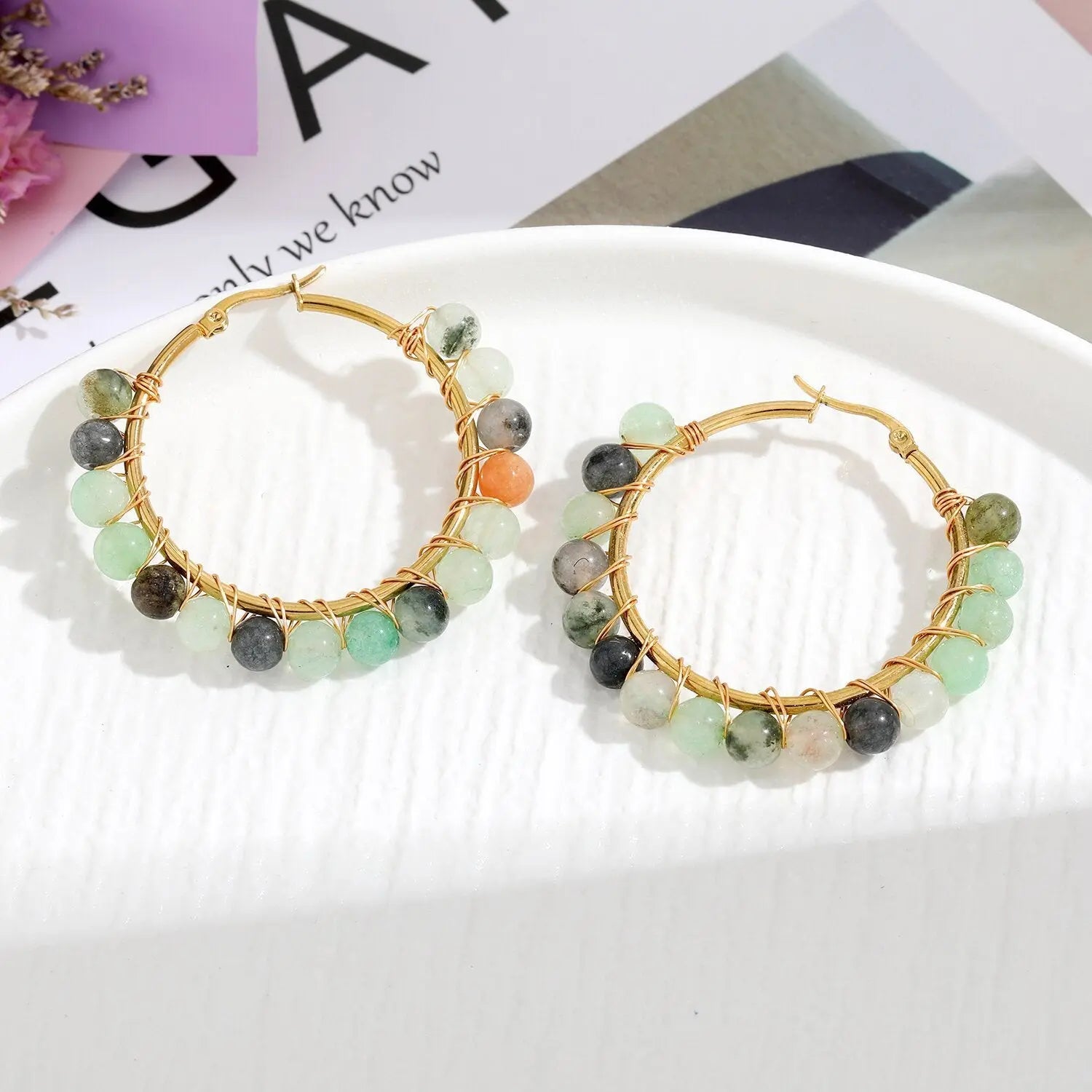 Natural Stone Stainless Steel Winding Earrings - Norellé