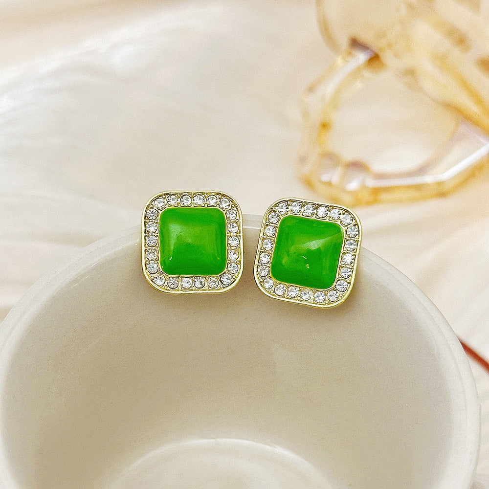 Silver Needle Fashion High-grade Diamond Enamel Earrings - Norellé