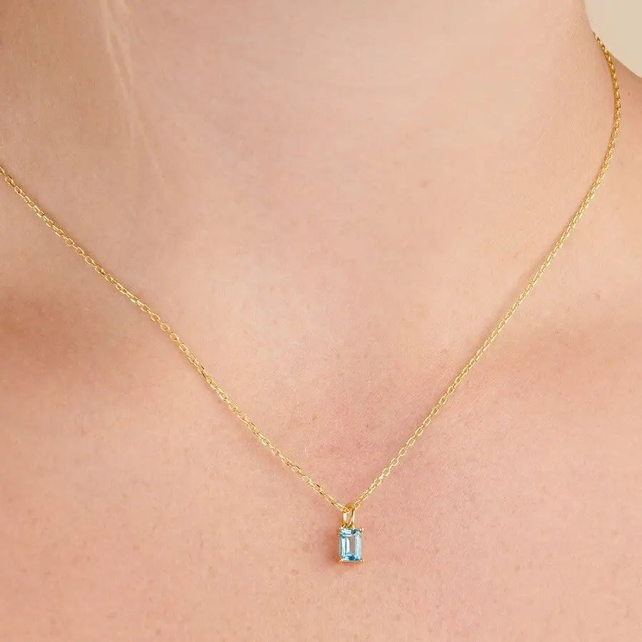 Rectangular 12month Birthday Stone Pendant Colorful Zircon Clavicle Chain - Norellé
