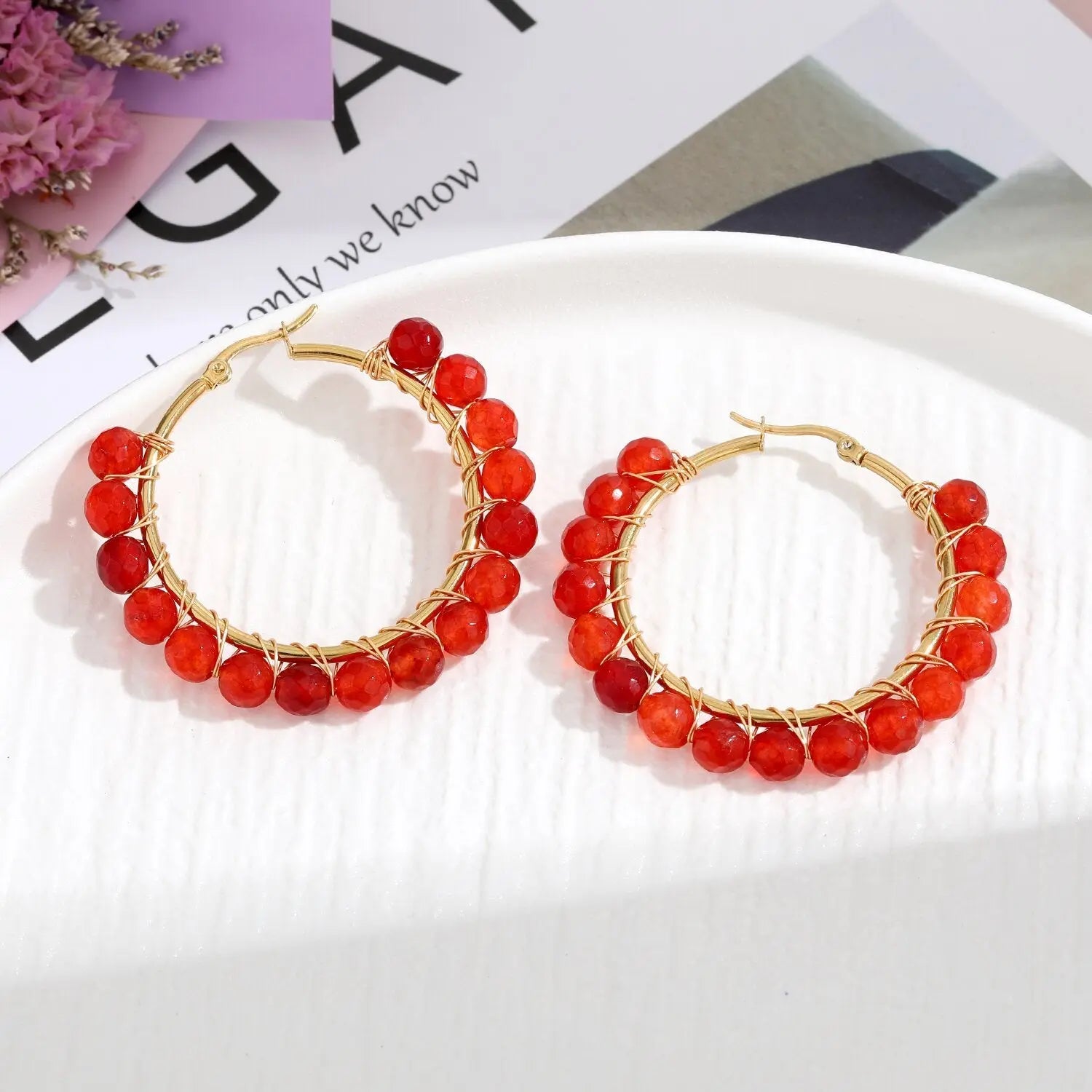 Natural Stone Stainless Steel Winding Earrings - Norellé