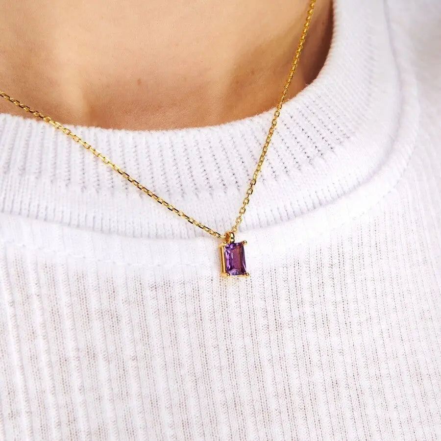 Rectangular 12month Birthday Stone Pendant Colorful Zircon Clavicle Chain - Norellé
