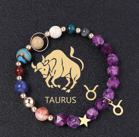 Twelve Constellations Bracelets Natural Stone Hemp Stone Cut Surface Eight Planets - Norellé