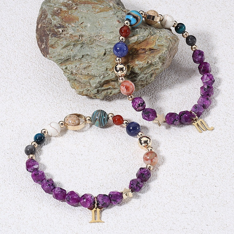 Twelve Constellations Bracelets Natural Stone Hemp Stone Cut Surface Eight Planets - Norellé