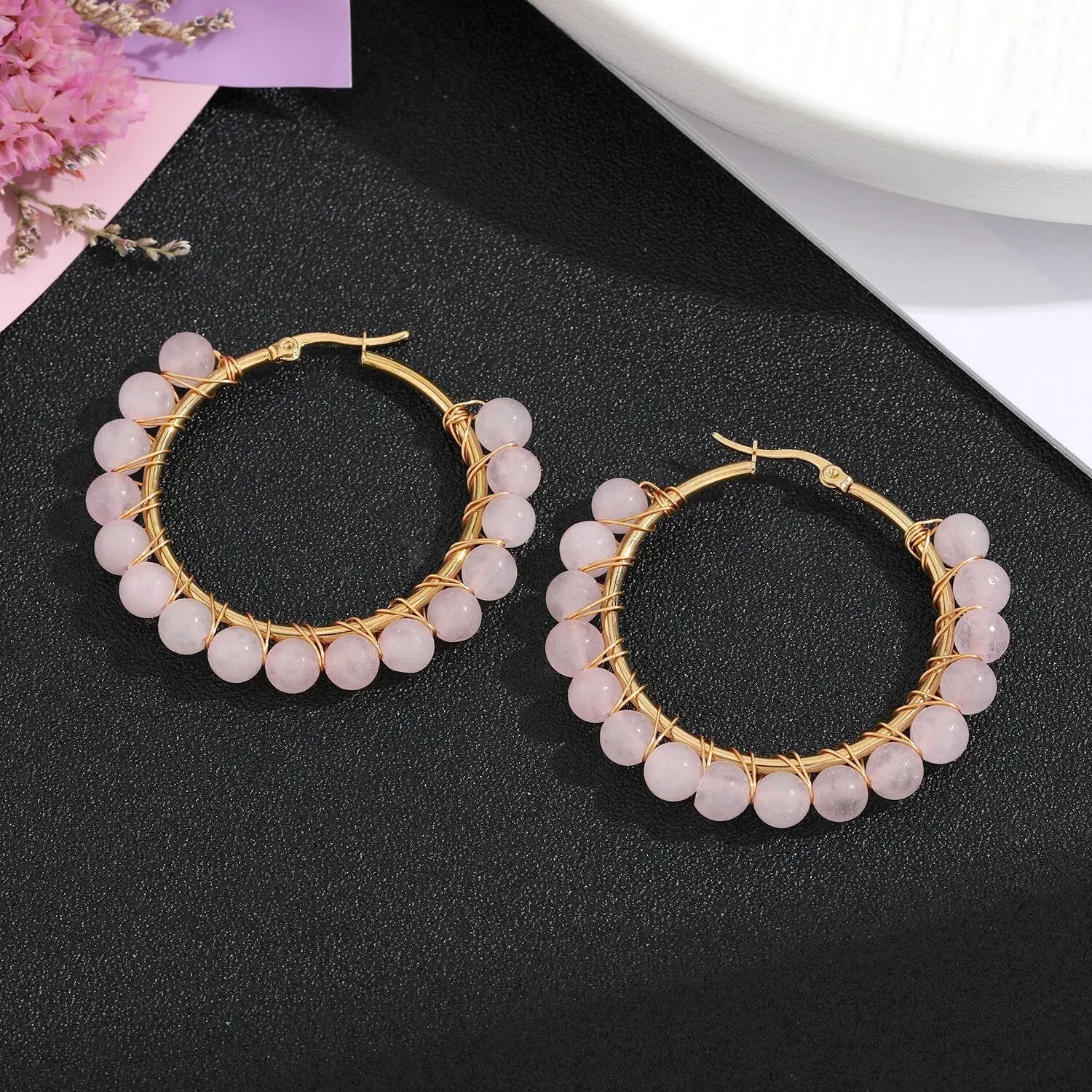 Natural Stone Stainless Steel Winding Earrings - Norellé