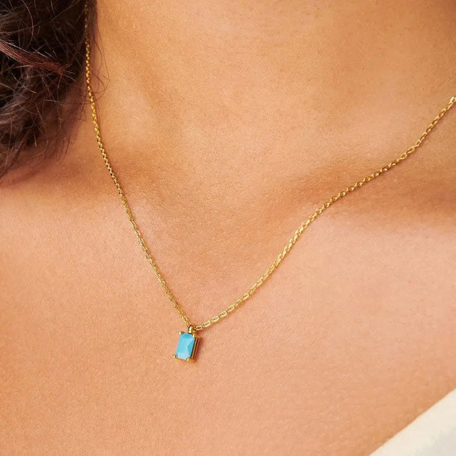 Rectangular 12month Birthday Stone Pendant Colorful Zircon Clavicle Chain - Norellé