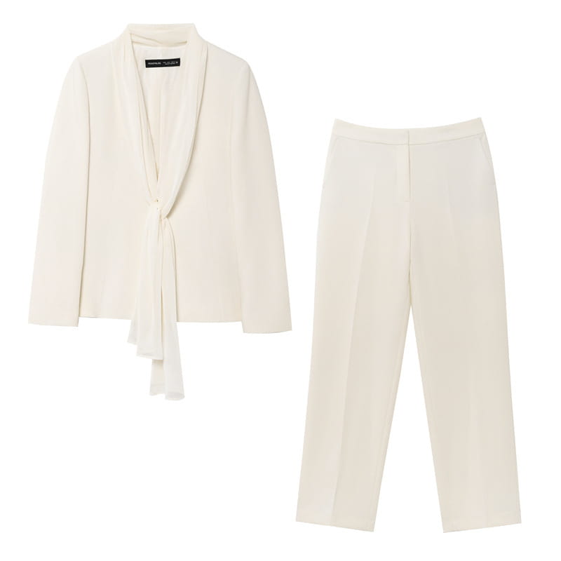 Thin Scarf Lapel Blazer Straight-leg Pants