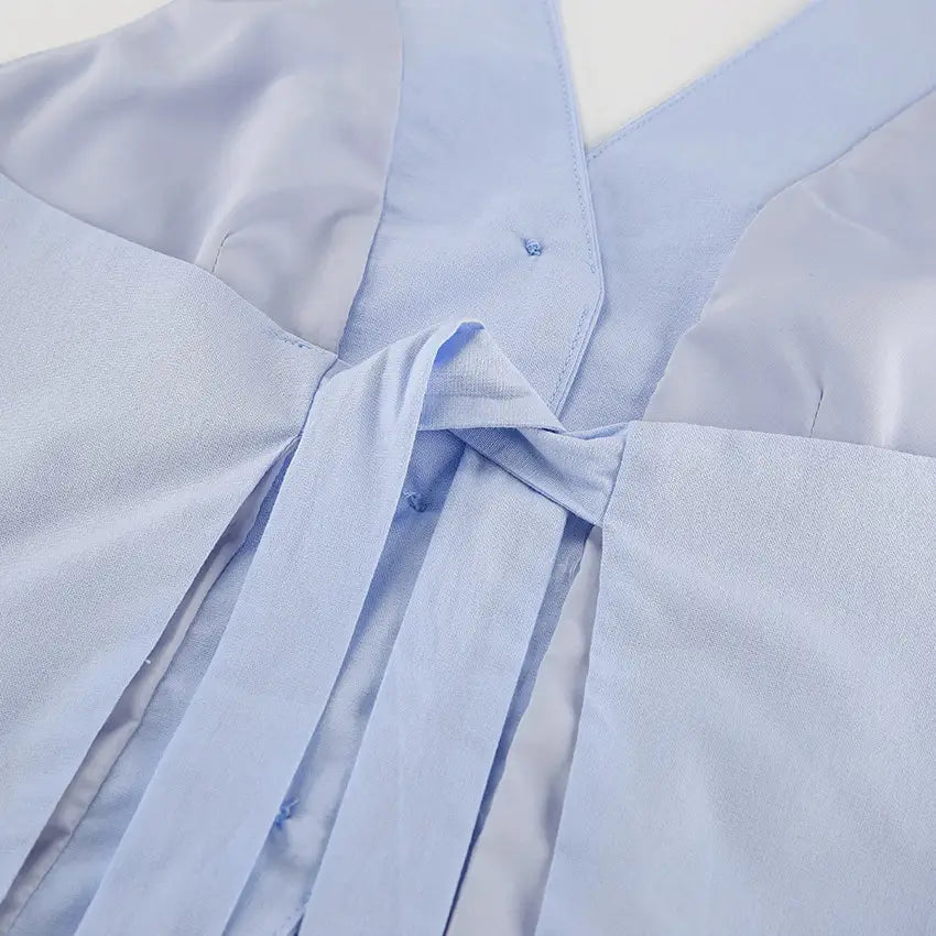 Blue Cotton Linen Sleeveless Waistcoat Vest Trousers Suit