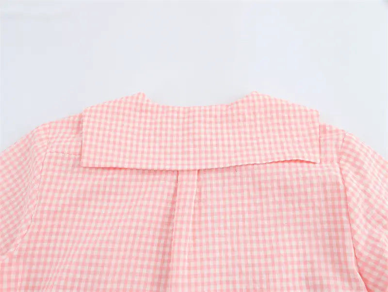 Small Round Lapel Plaid Shirt