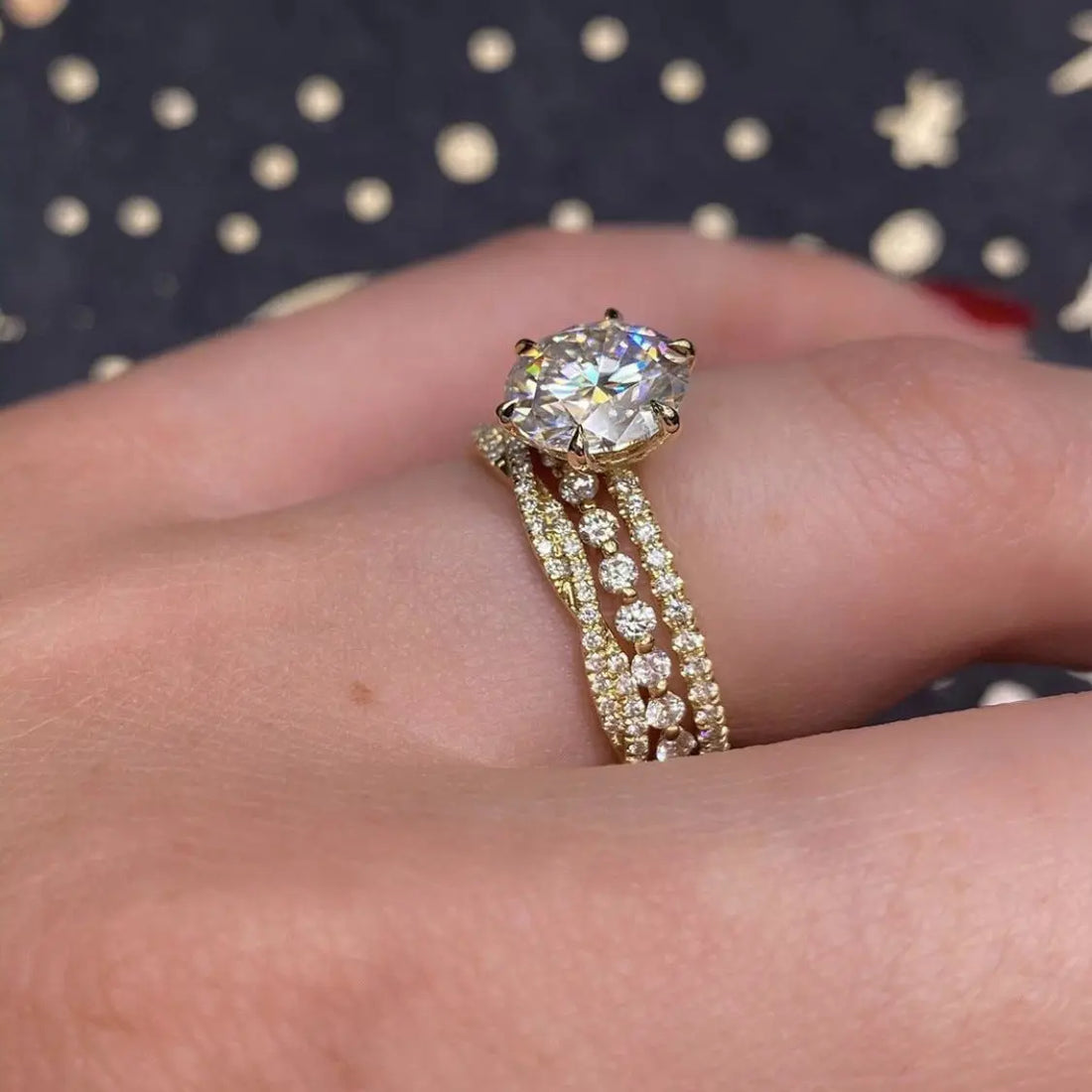 Golden Rhinestone Zircon Engagement Ring Romantic Princess Proposal Three-piece Ring Set - Norellé