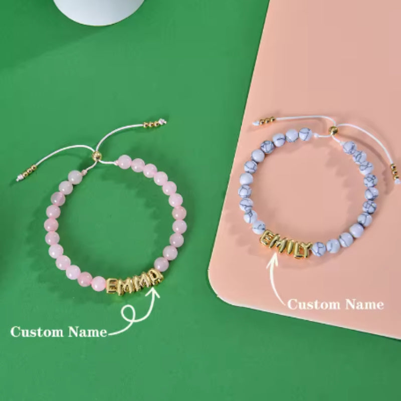 Bubble Letter Bracelet, Natural Stone Name Bracelet - Norellé