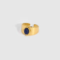 Gold Wide Face Inlaid Oval Natural Stone Ring - Norellé
