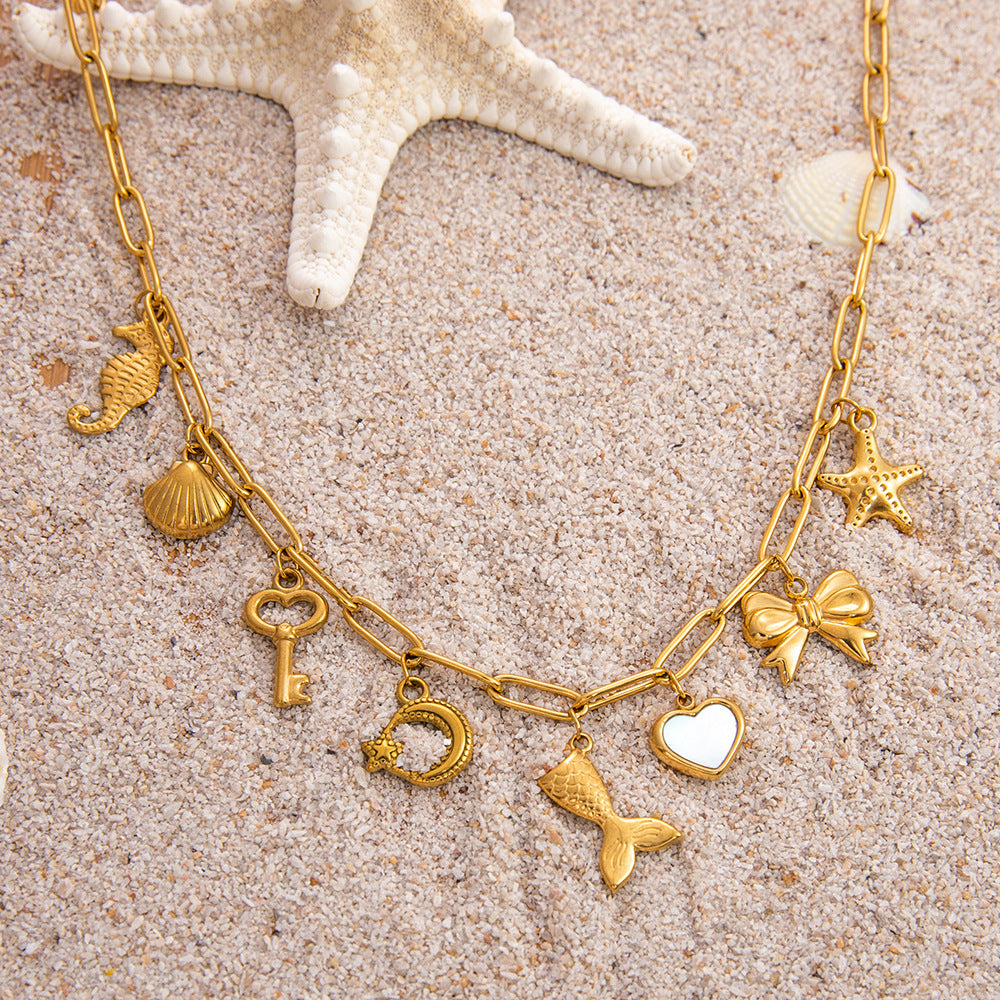 Women's Non-fading Stainless Steel Electroplated 18K Gold Shell Pearl Necklace - Norellé