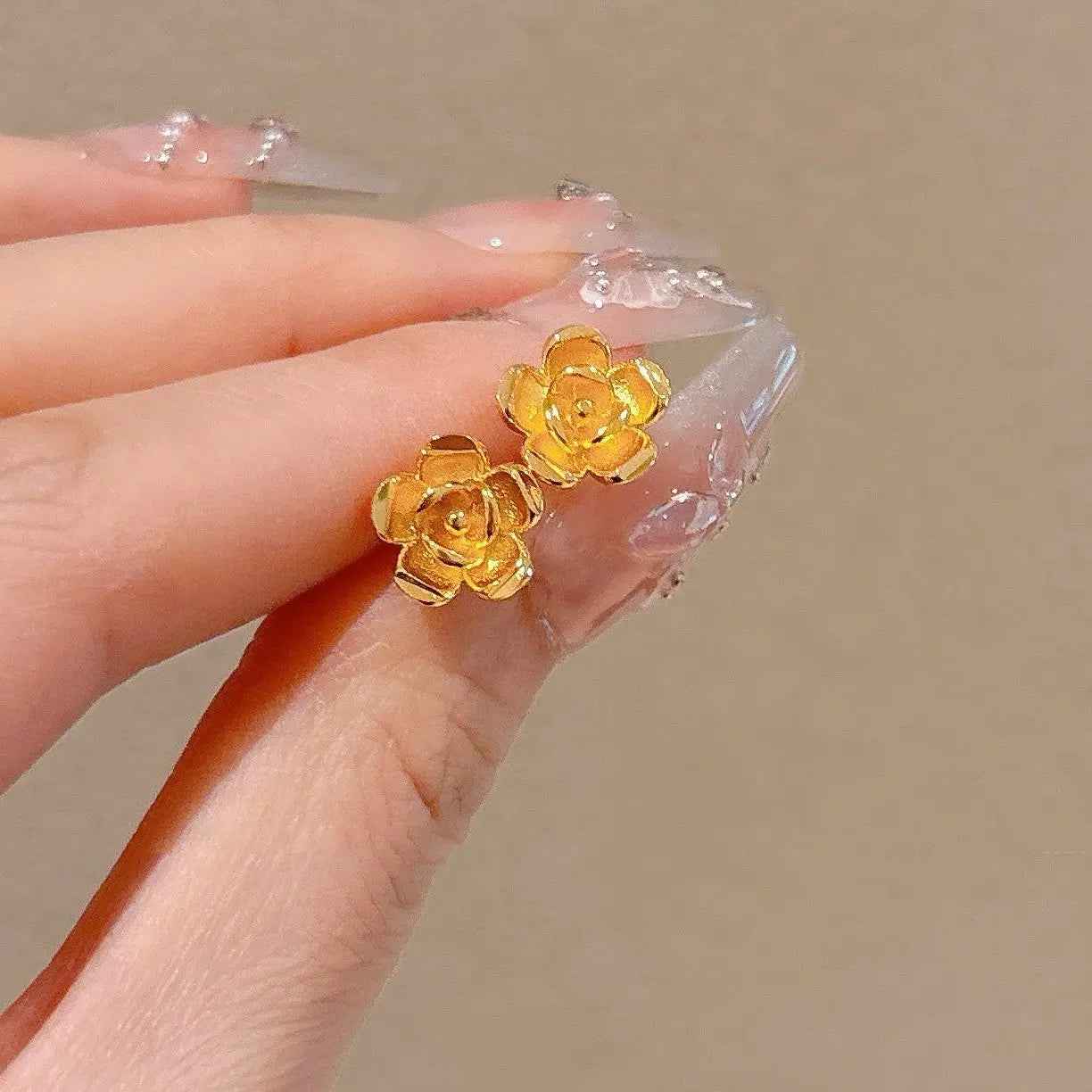 Vietnam Placer Gold Flower Love Butterfly Small Ear Studs - Norellé