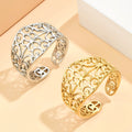 Elegant Court Retro Style Hollow Pattern Open Stainless Steel Ring For Women - Norellé