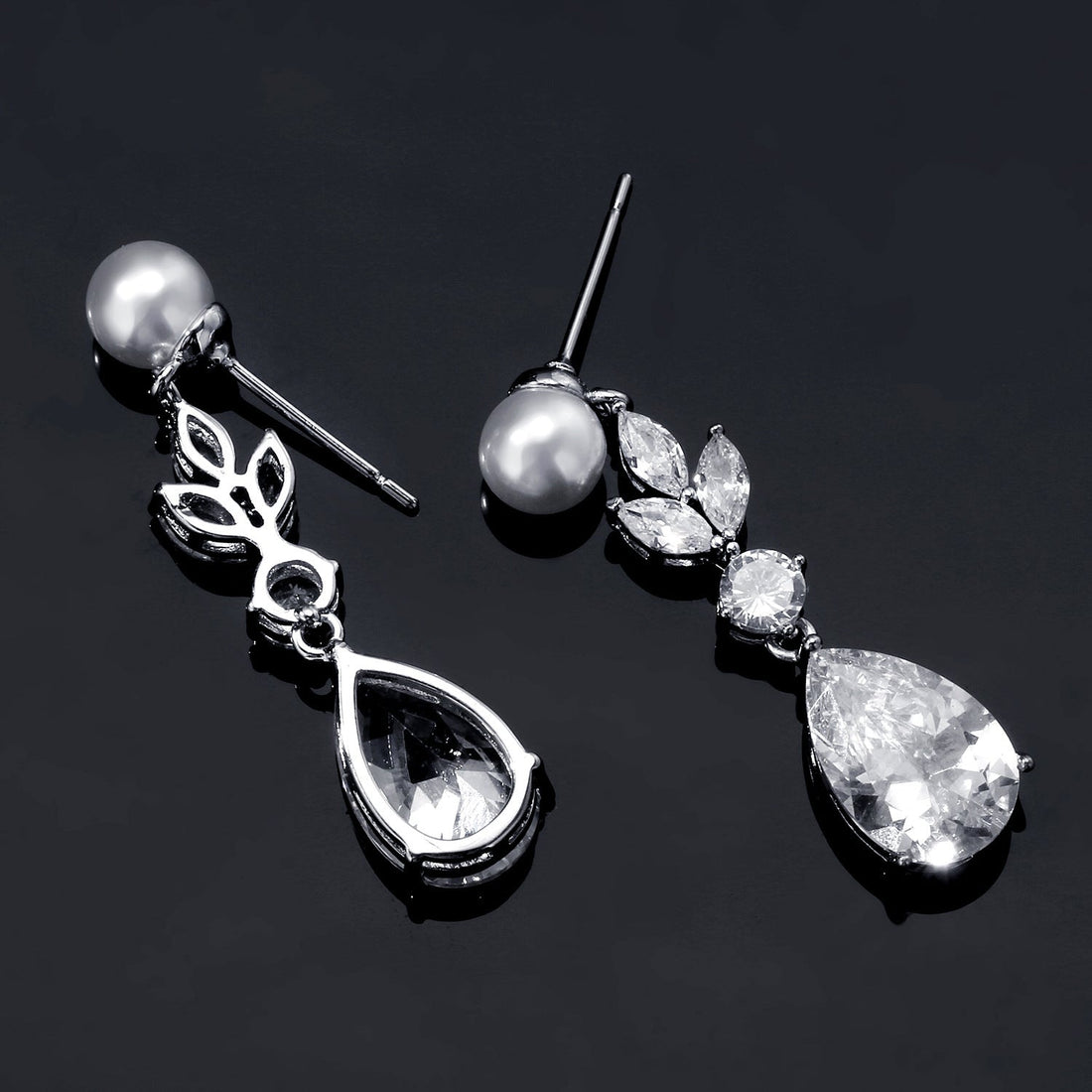 Fashion Leaves Zircon Water Drop Earrings Women - Norellé