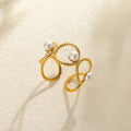 Stainless Steel Pearl Hollow Geometry Open Ring - Norellé