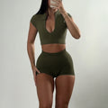 Sports Zipper Short-sleeved Shorts Two-piece Suit - Norellé