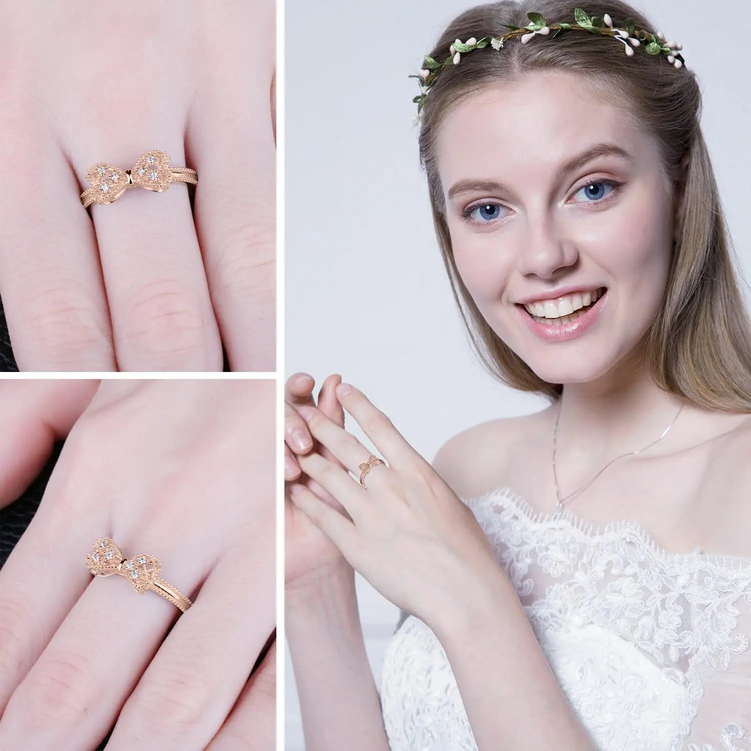 Three-dimensional Bow Ring Women’s Rose Gold Simple