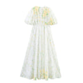Printed V-neck Puff Sleeve Dress - Norellé