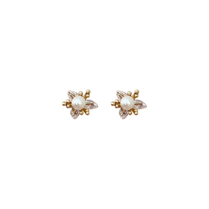 New Exquisite Fashion All-match Small Diamond Pearl Flower Earrings - Norellé