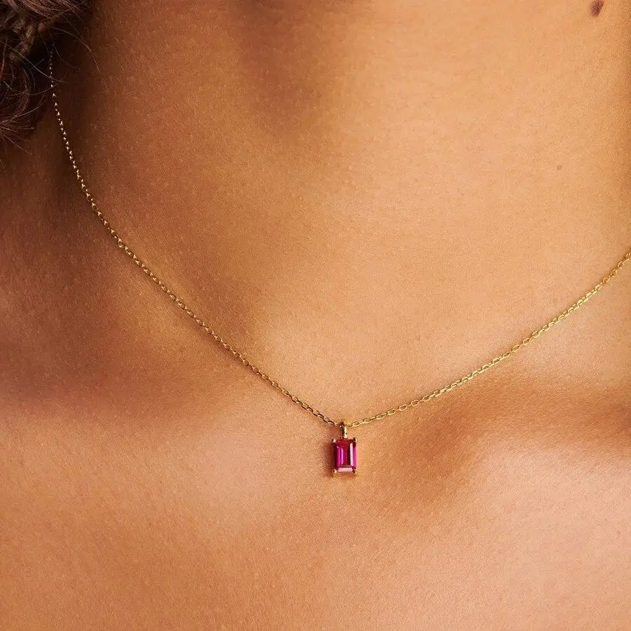 Rectangular 12month Birthday Stone Pendant Colorful Zircon Clavicle Chain - Norellé