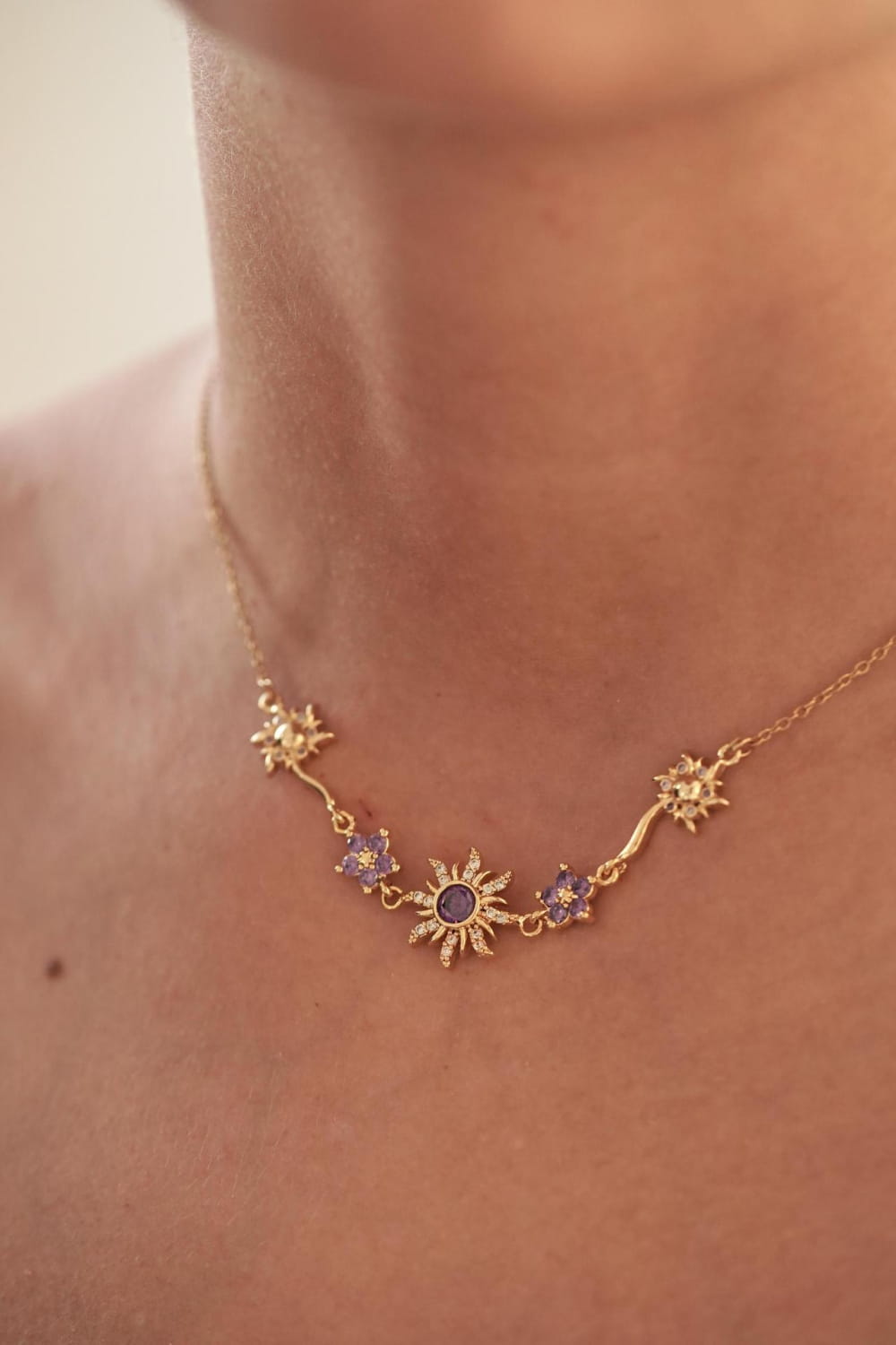Sweet Copper Gold-plated Purple SUNFLOWER Necklace