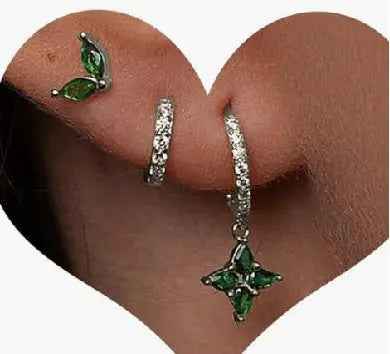 Green Inlaid Zircon Fashion Women's Earrings Three-piece Set - Norellé