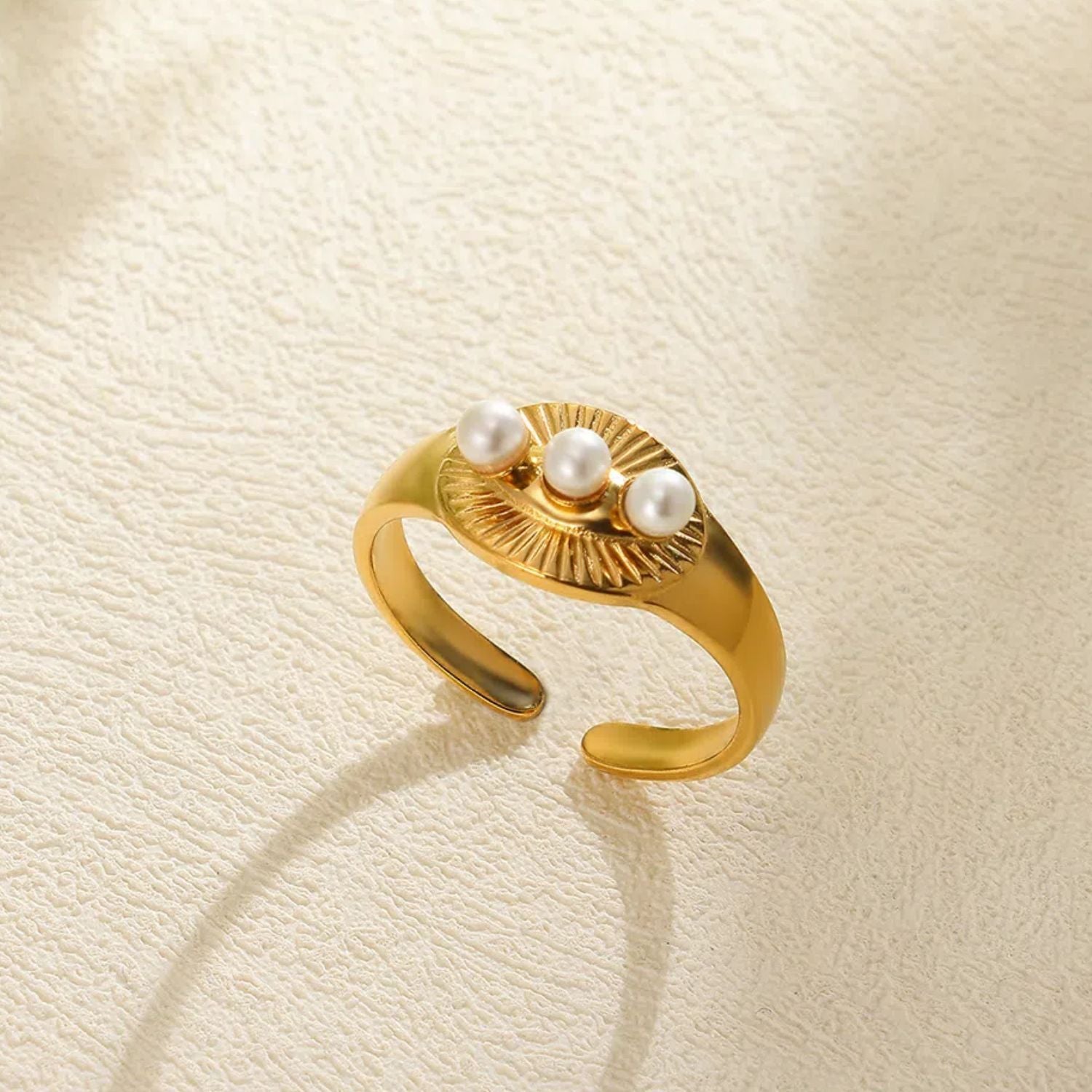 Stainless Steel Pearl Hollow Geometry Open Ring - Norellé