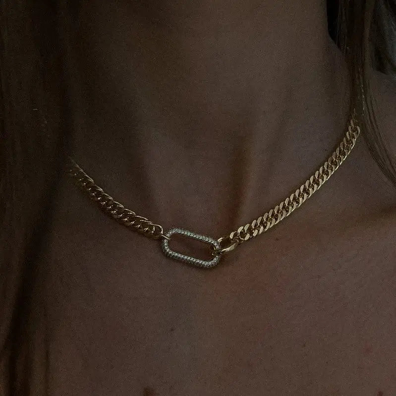 New Full Diamond Necklace Punk Rock Diamond-embedded Geometric Clavicle Chain - Norellé