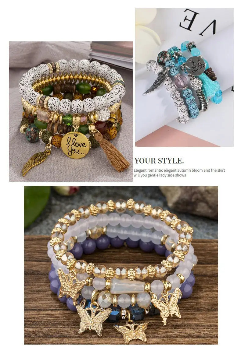 Multi-layer Wooden Bead Beaded Bracelet Elastic