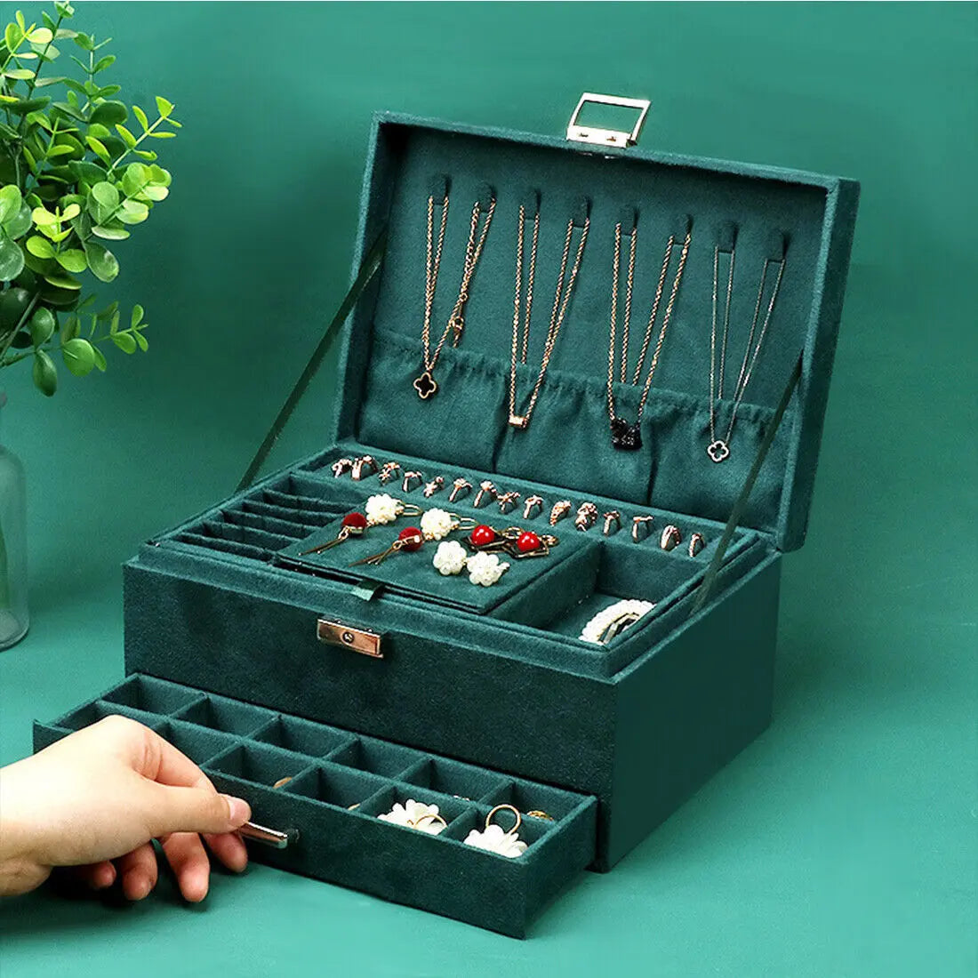 3 Layer Jewellery Box Organizer Rings Necklaces Jewellry Storage Case Box - Norellé