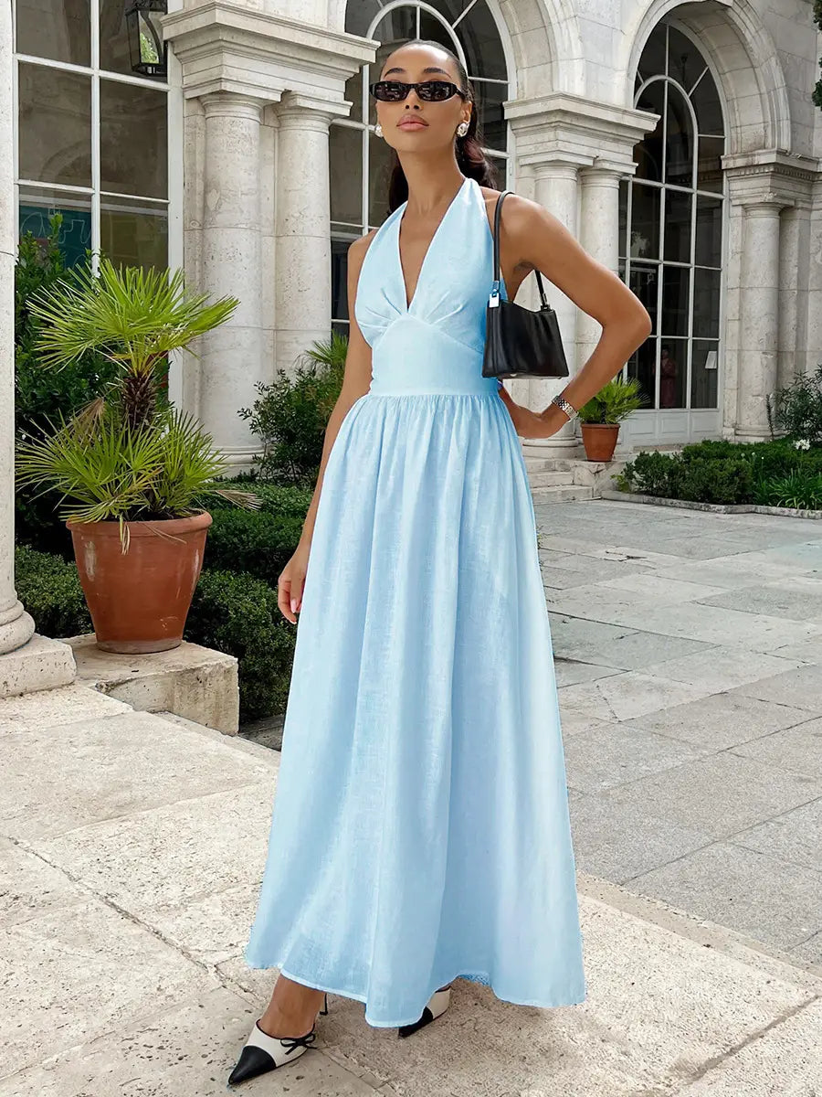 Halter Lace-up Backless Long Dress