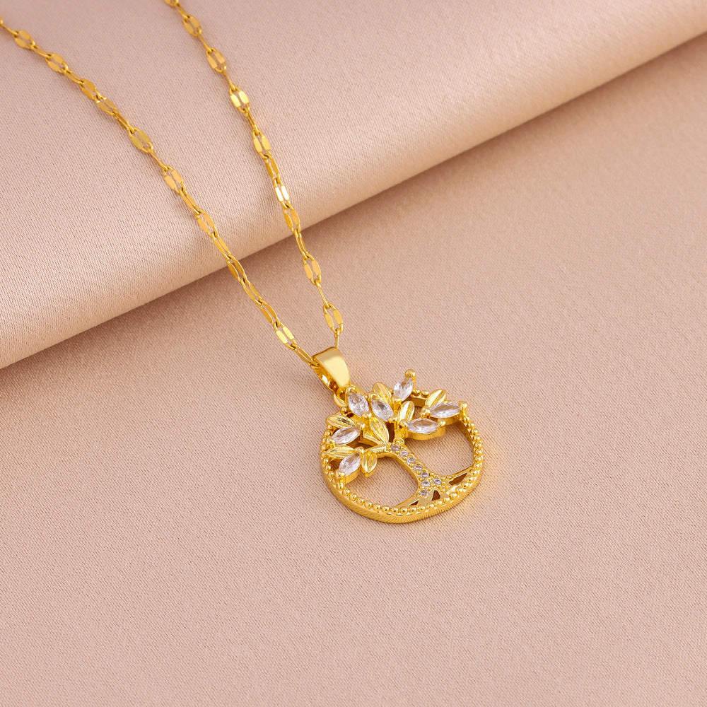 Retro Casual Copper Inlaid Zircon Gold Plated Tree Of Life Pendant - Norellé