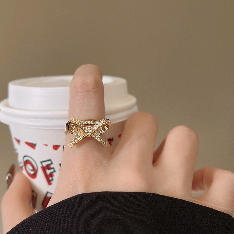 Micro Inlaid Zircon Bow Ring Female Personalized Minority Geometric - Norellé