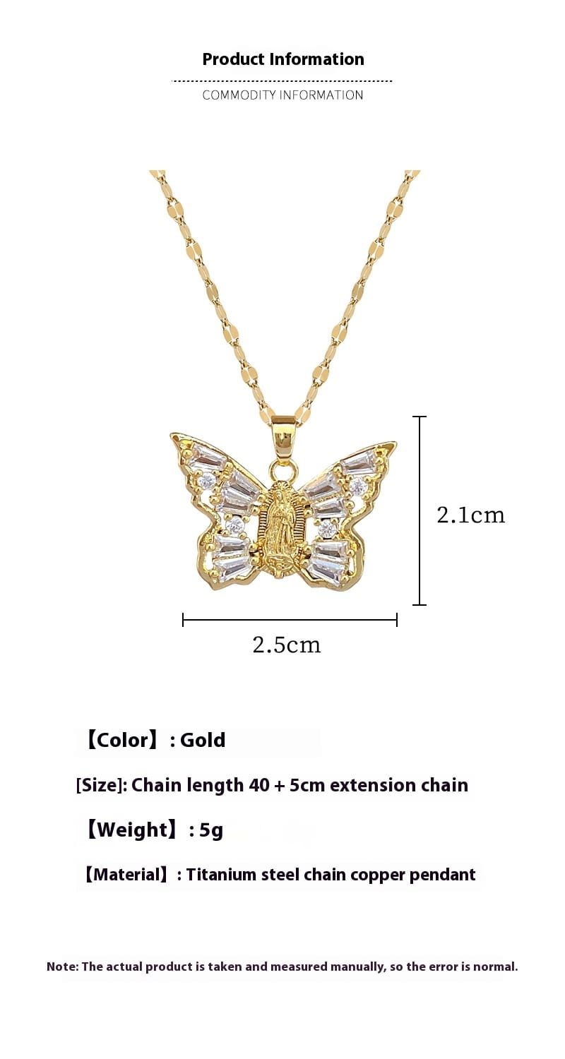 Titanium Steel Micro-inlaid Portrait Butterfly Zircon Necklace