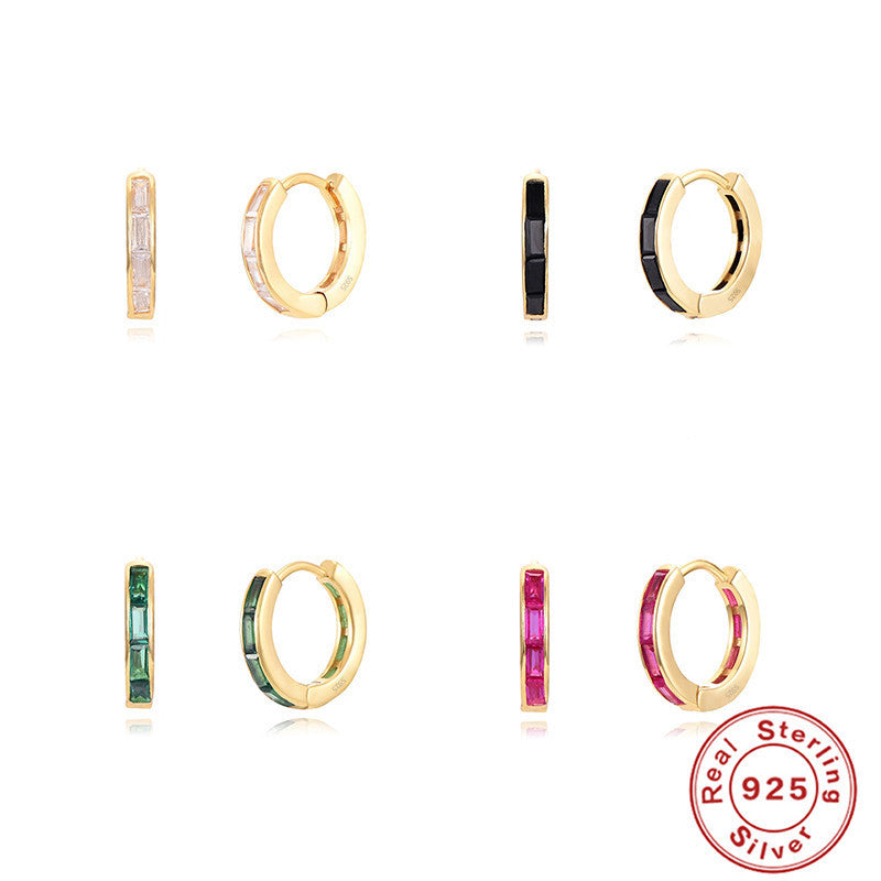Sterling Silver Earrings Square Colorful Crystals - Norellé
