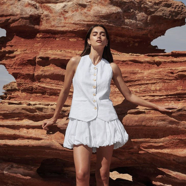 Cotton Vest Bud Skirt Two-piece Set - Norellé