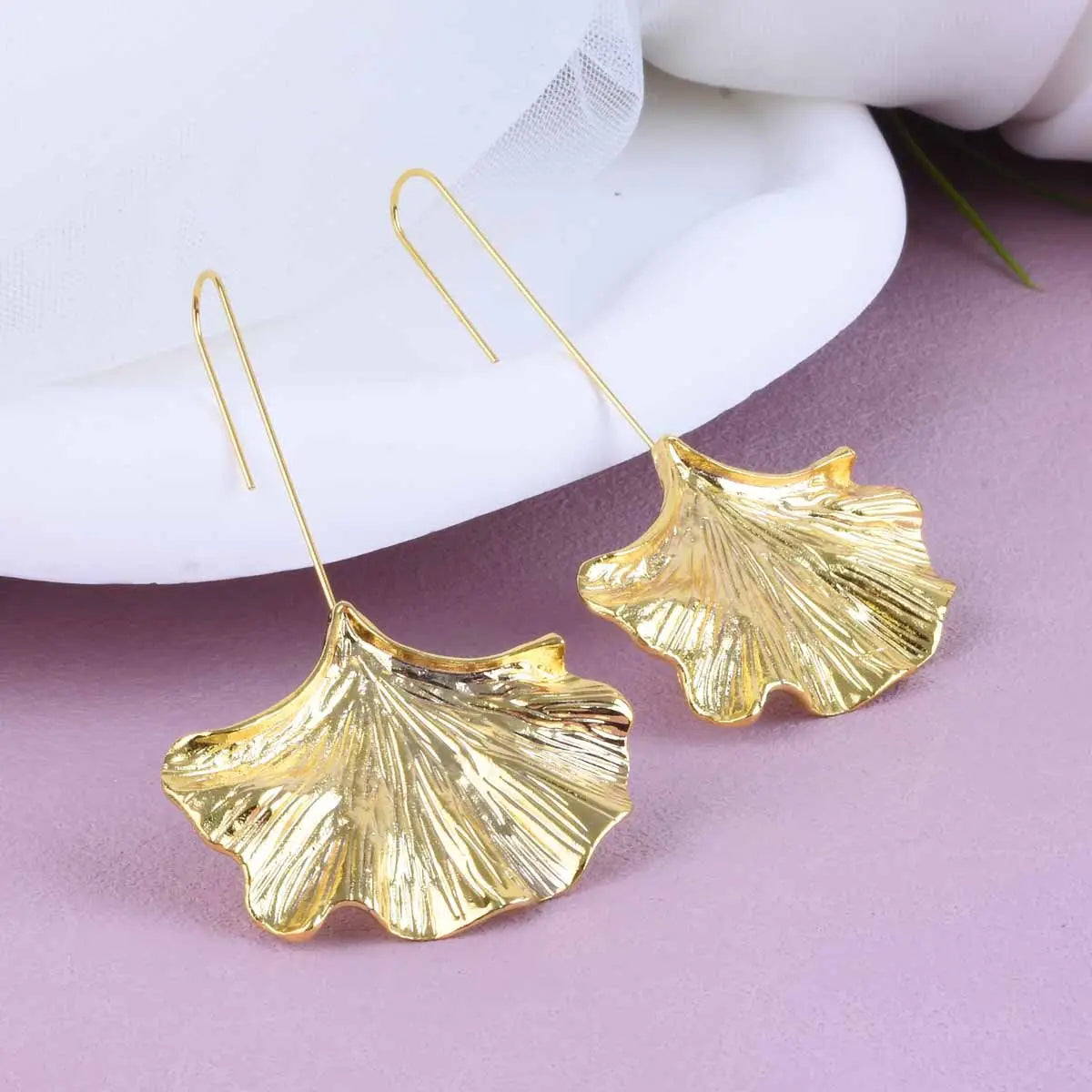 Ginkgo Leaf Alloy Texture Earrings