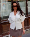 Women Short Sleeve V-neck Casual Solid Knitted Vests Top Two Buttons - Norellé