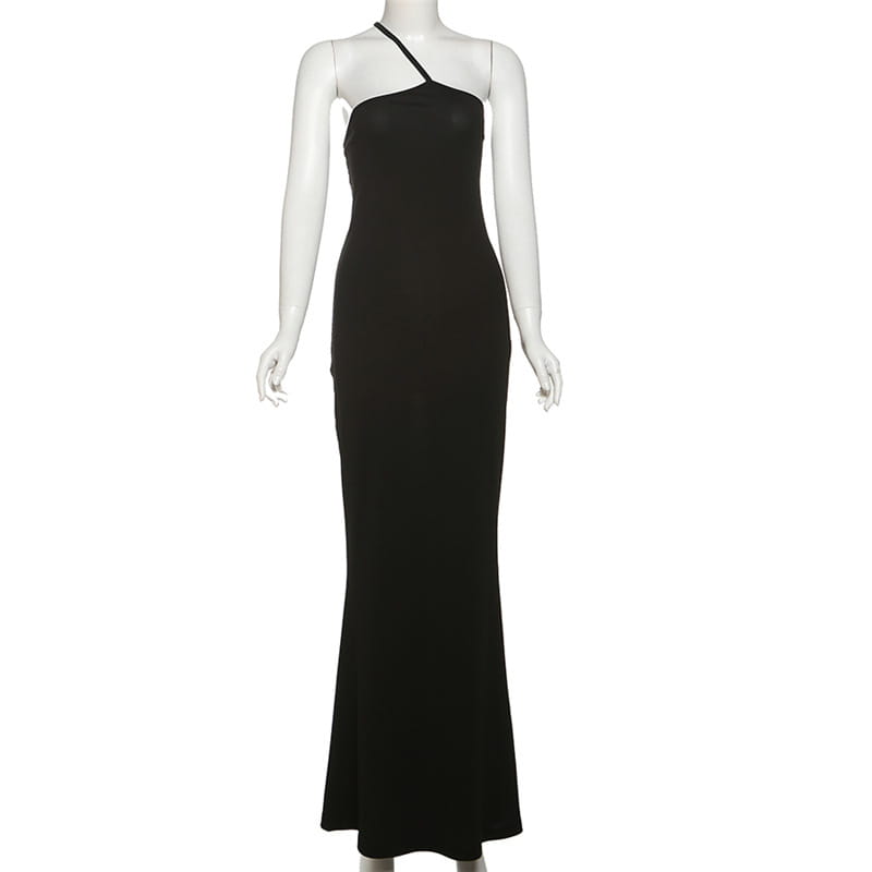 Solid Color Simple One Shoulder Backless Fishtail Dress