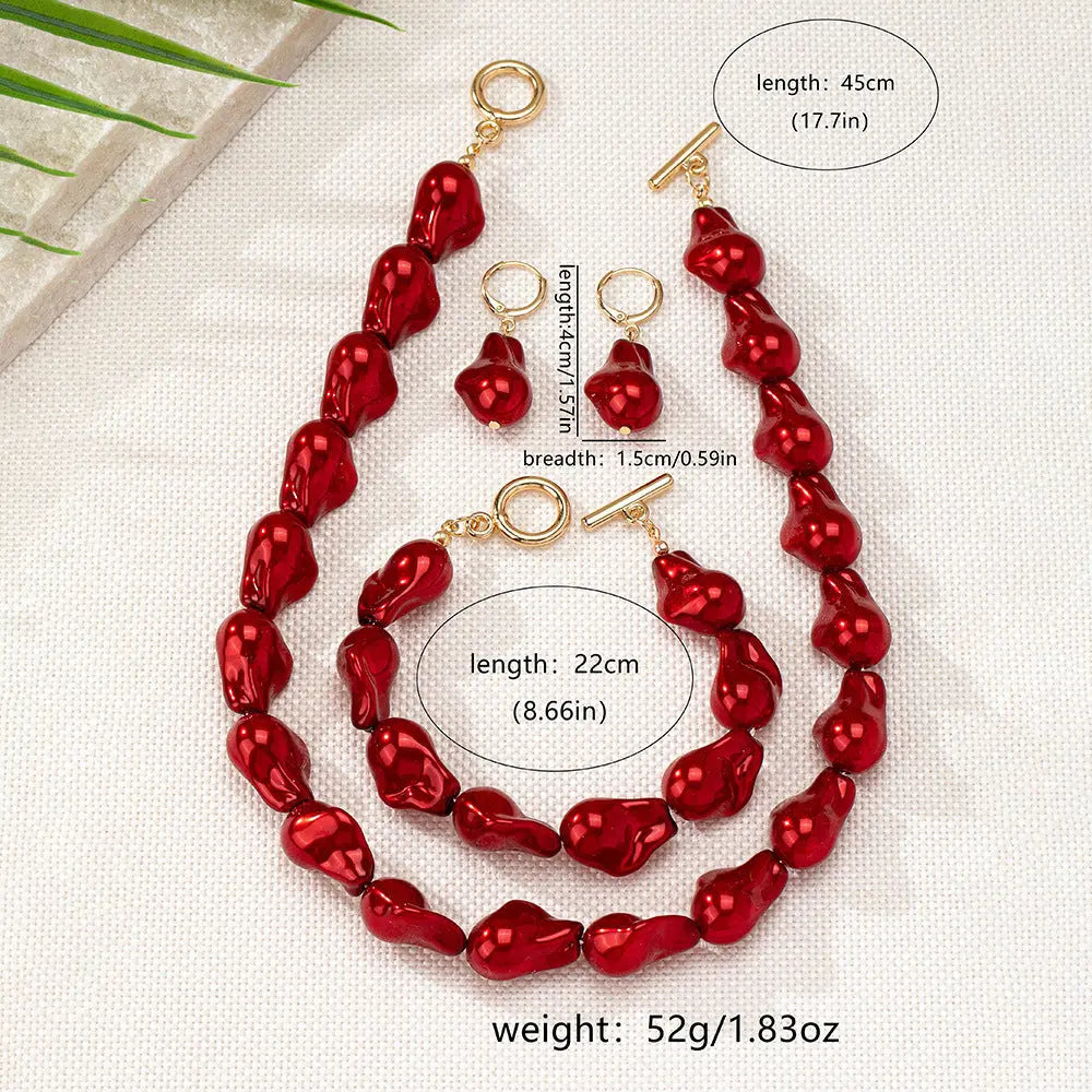 New Shaped Pearl Necklace Bracelet Ear Studs Suit Vintage - Norellé