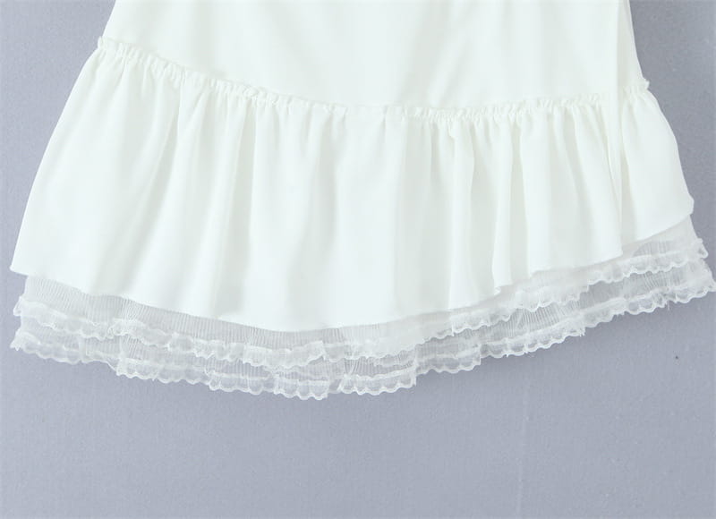 French Elegant Style Casual V-neck Backless Lace Up Halterneck Vest Short Skirt