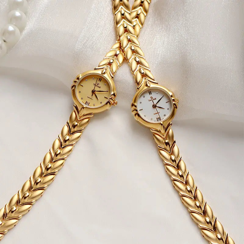 Retro Minority Round Senior Placer Gold Bracelet Women's All-match Small Gold Watch - Norellé