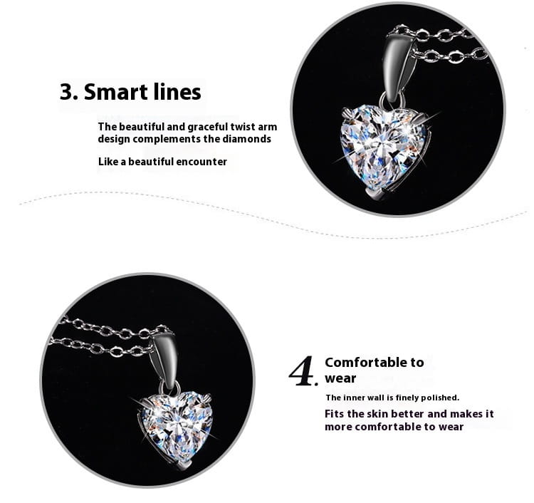 S925 Sterling Silver Moissanite Pendant Heart Necklace