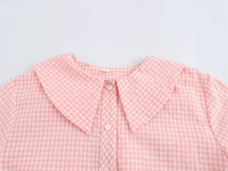 Small Round Lapel Plaid Shirt
